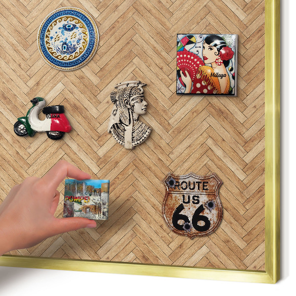 Magnetic board for magnets in a gold frame Herringbone pattern