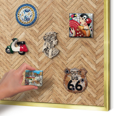 Magnetic board for magnets in a gold frame Herringbone pattern
