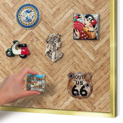 Magnetic board for magnets in a gold frame Herringbone pattern