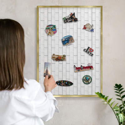 Magnetic board for magnets in a gold frame White bricks