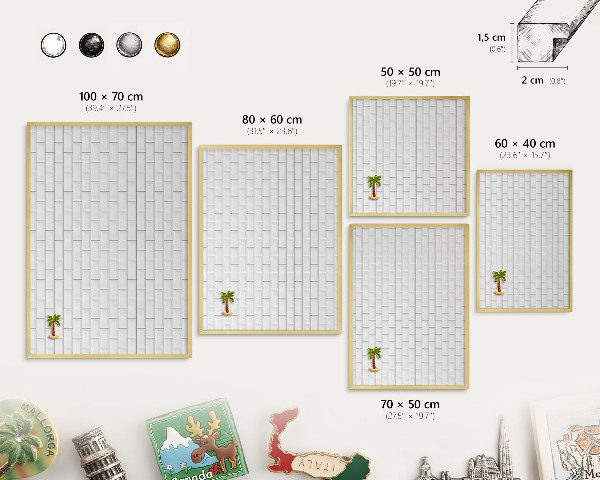 Magnetic board for magnets in a gold frame White bricks