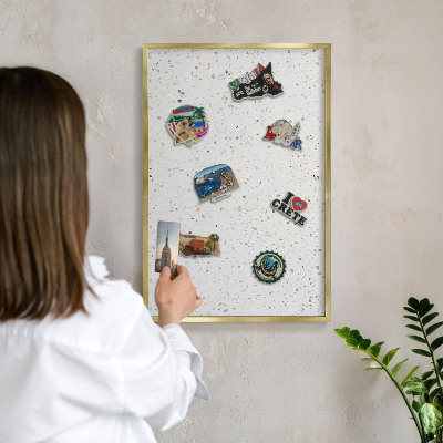 Metal magnet board with a gold frame Terrazzo pattern