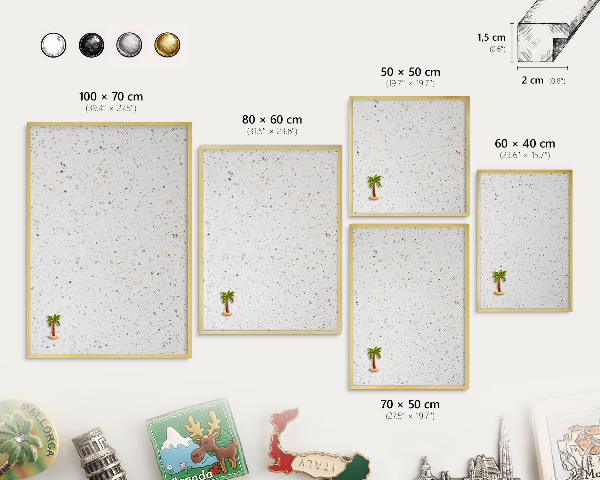 Metal magnet board with a gold frame Terrazzo pattern