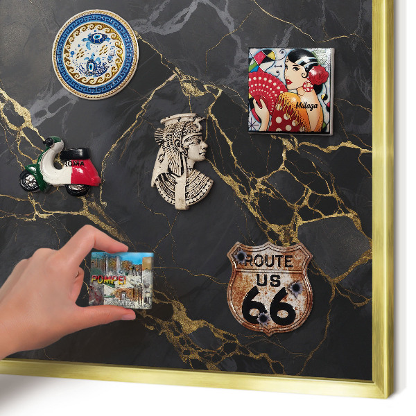 Magnetic board for magnets in a gold frame Black marble