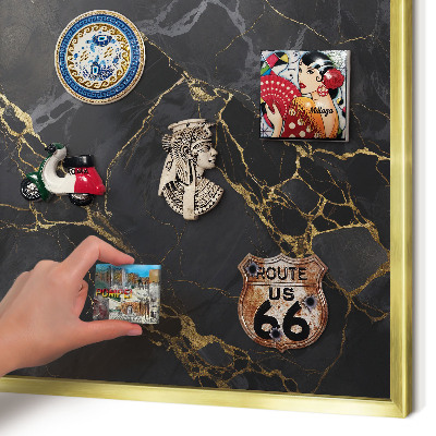 Magnetic board for magnets in a gold frame Black marble