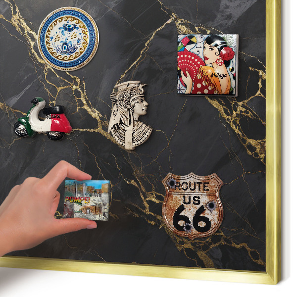 Magnetic board for magnets in a gold frame Black marble