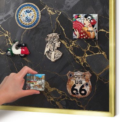 Magnetic board for magnets in a gold frame Black marble