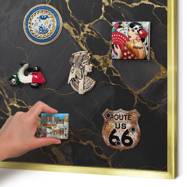 Magnetic board for magnets in a gold frame Black marble