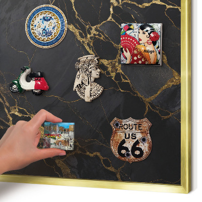 Magnetic board for magnets in a gold frame Black marble