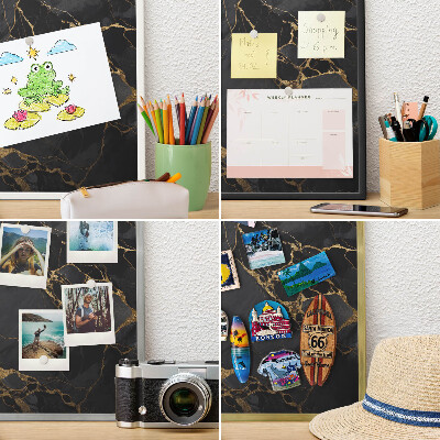 Magnetic board for magnets in a gold frame Black marble
