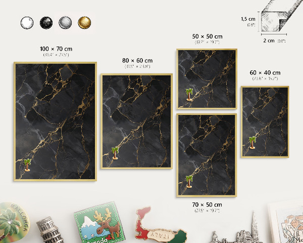 Magnetic board for magnets in a gold frame Black marble
