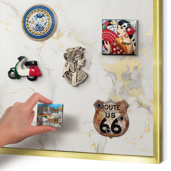 Metal magnet board with a gold frame Delicate elegance