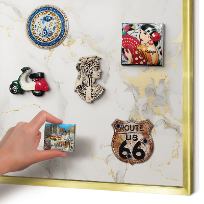Metal magnet board with a gold frame Delicate elegance