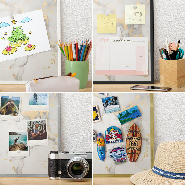 Metal magnet board with a gold frame Delicate elegance
