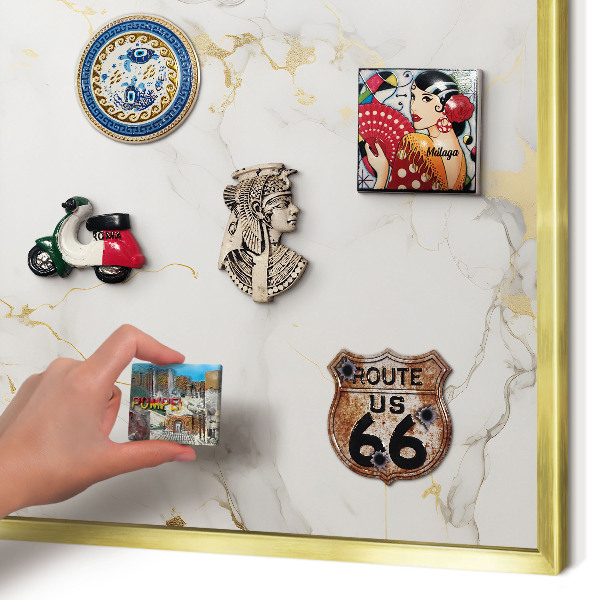 Metal magnet board with a gold frame Delicate elegance