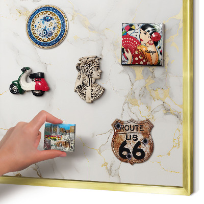 Metal magnet board with a gold frame Delicate elegance