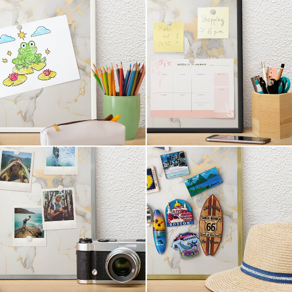 Metal magnet board with a gold frame Delicate elegance