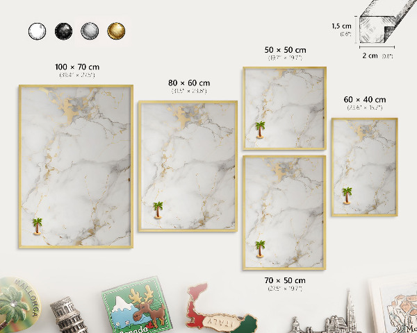 Metal magnet board with a gold frame Delicate elegance