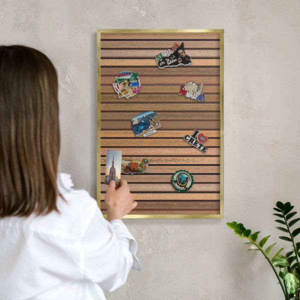 Metal magnet board with a gold frame Warm belts