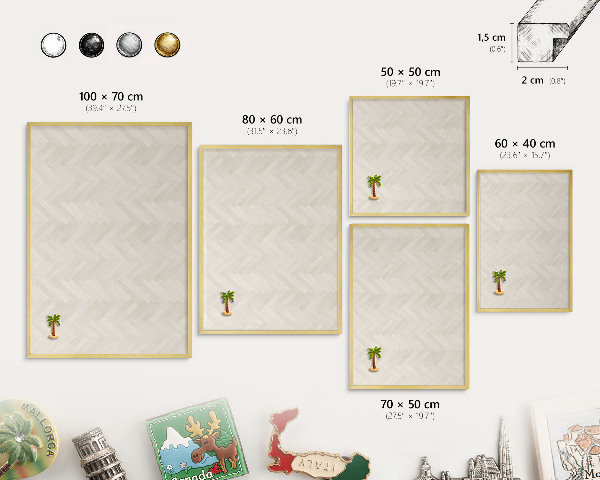 Magnetic board for magnets in a gold frame Subtle herringbone