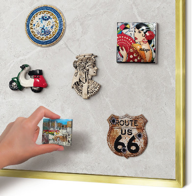 Metal magnet board with a gold frame Gray marble