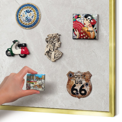Metal magnet board with a gold frame Gray marble
