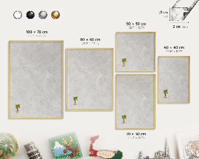 Metal magnet board with a gold frame Gray marble