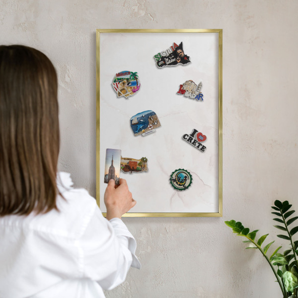Magnetic board for magnets in a gold frame Marble elegance