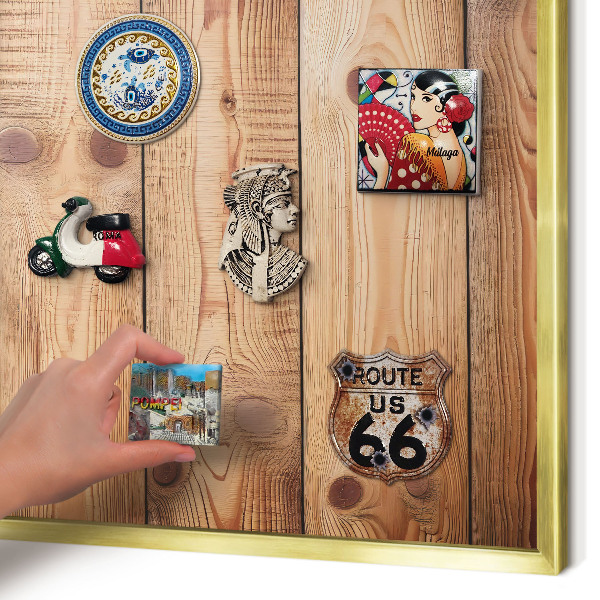 Metal magnet board with a gold frame Wooden boards