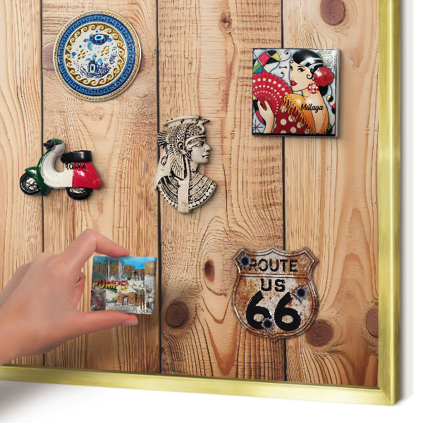 Metal magnet board with a gold frame Wooden boards