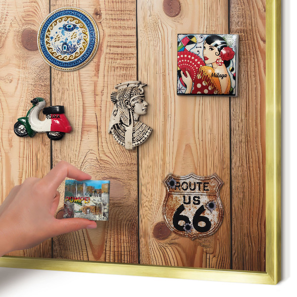 Metal magnet board with a gold frame Wooden boards