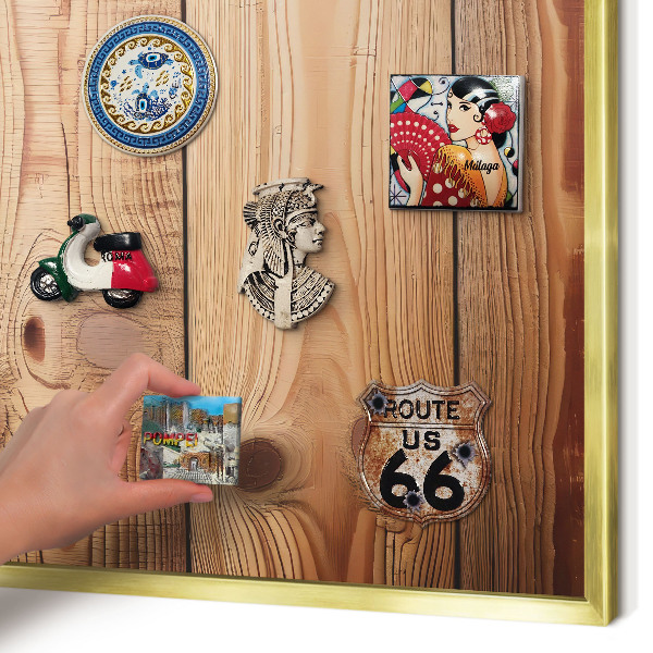 Metal magnet board with a gold frame Wooden boards