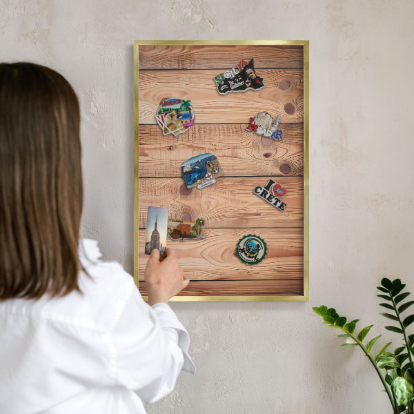 Metal magnet board with a gold frame Wooden boards