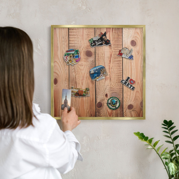 Metal magnet board with a gold frame Wooden boards