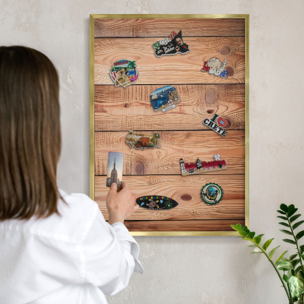 Metal magnet board with a gold frame Wooden boards