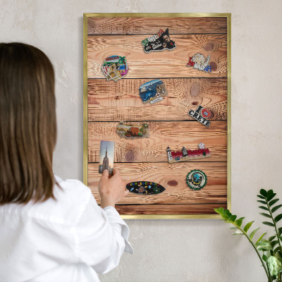Metal magnet board with a gold frame Wooden boards