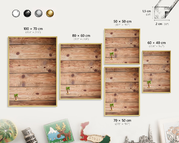 Metal magnet board with a gold frame Wooden boards