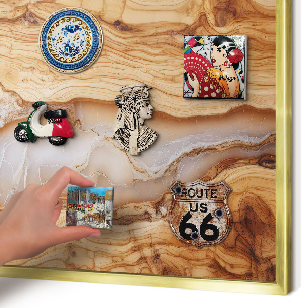 Metal magnet board with a gold frame Wooden elegance