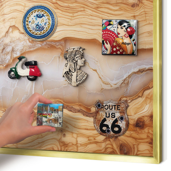 Metal magnet board with a gold frame Wooden elegance