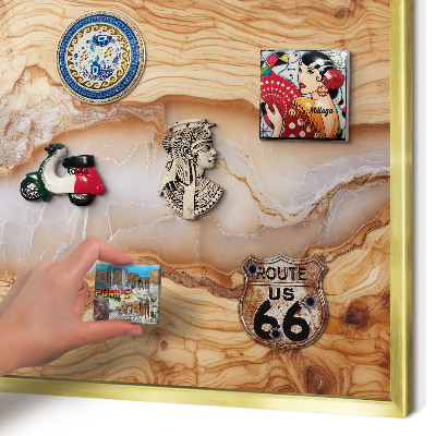 Metal magnet board with a gold frame Wooden elegance