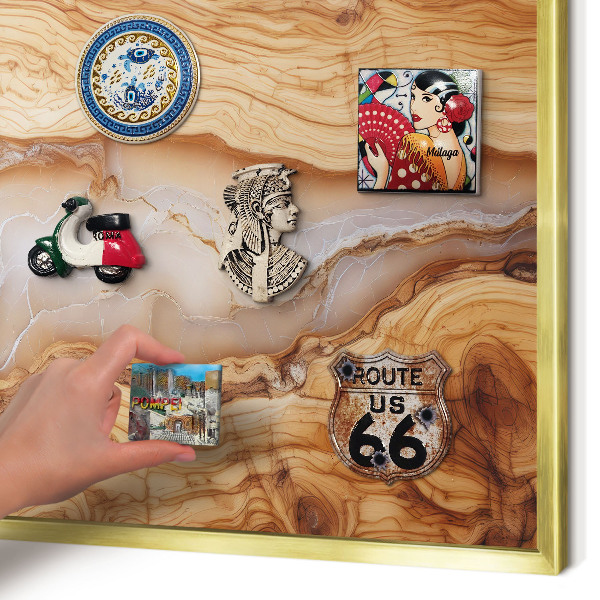 Metal magnet board with a gold frame Wooden elegance