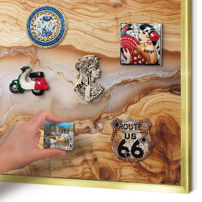 Metal magnet board with a gold frame Wooden elegance