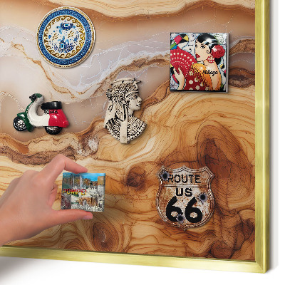 Metal magnet board with a gold frame Wooden elegance