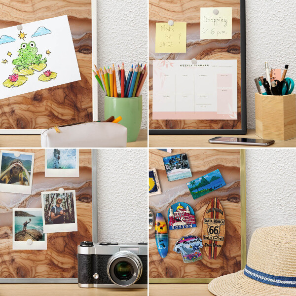 Metal magnet board with a gold frame Wooden elegance