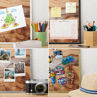 Metal magnet board with a gold frame Wooden elegance
