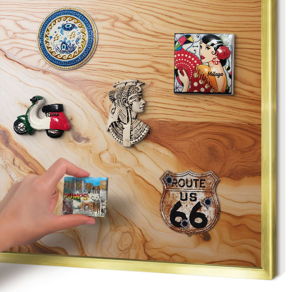 Magnetic board for magnets in a gold frame Wooden texture