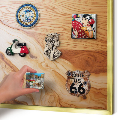 Magnetic board for magnets in a gold frame Wooden texture