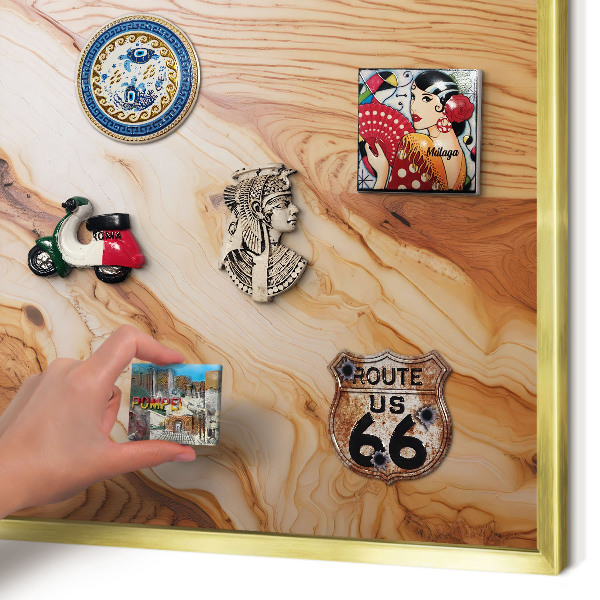 Magnetic board for magnets in a gold frame Wooden texture