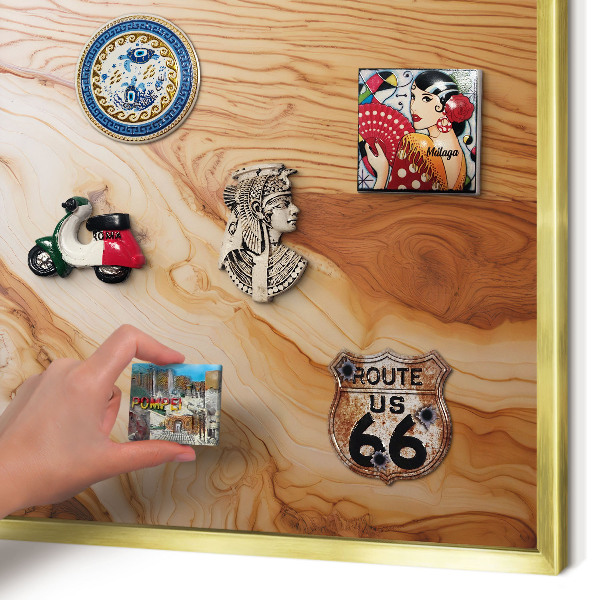 Magnetic board for magnets in a gold frame Wooden texture