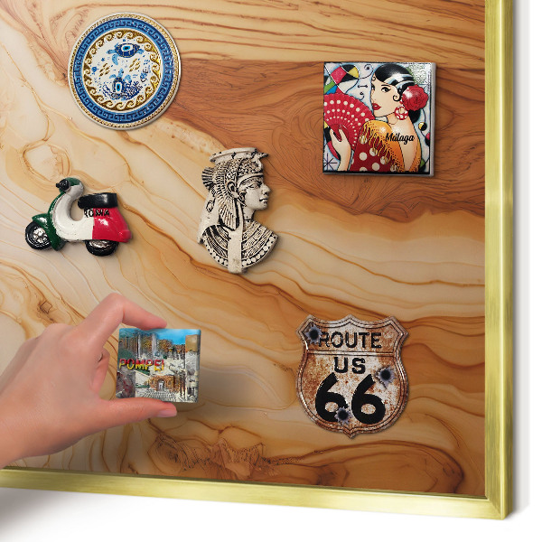 Magnetic board for magnets in a gold frame Wooden texture